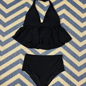 J. Crew Black Halter Peplum Swimsuit